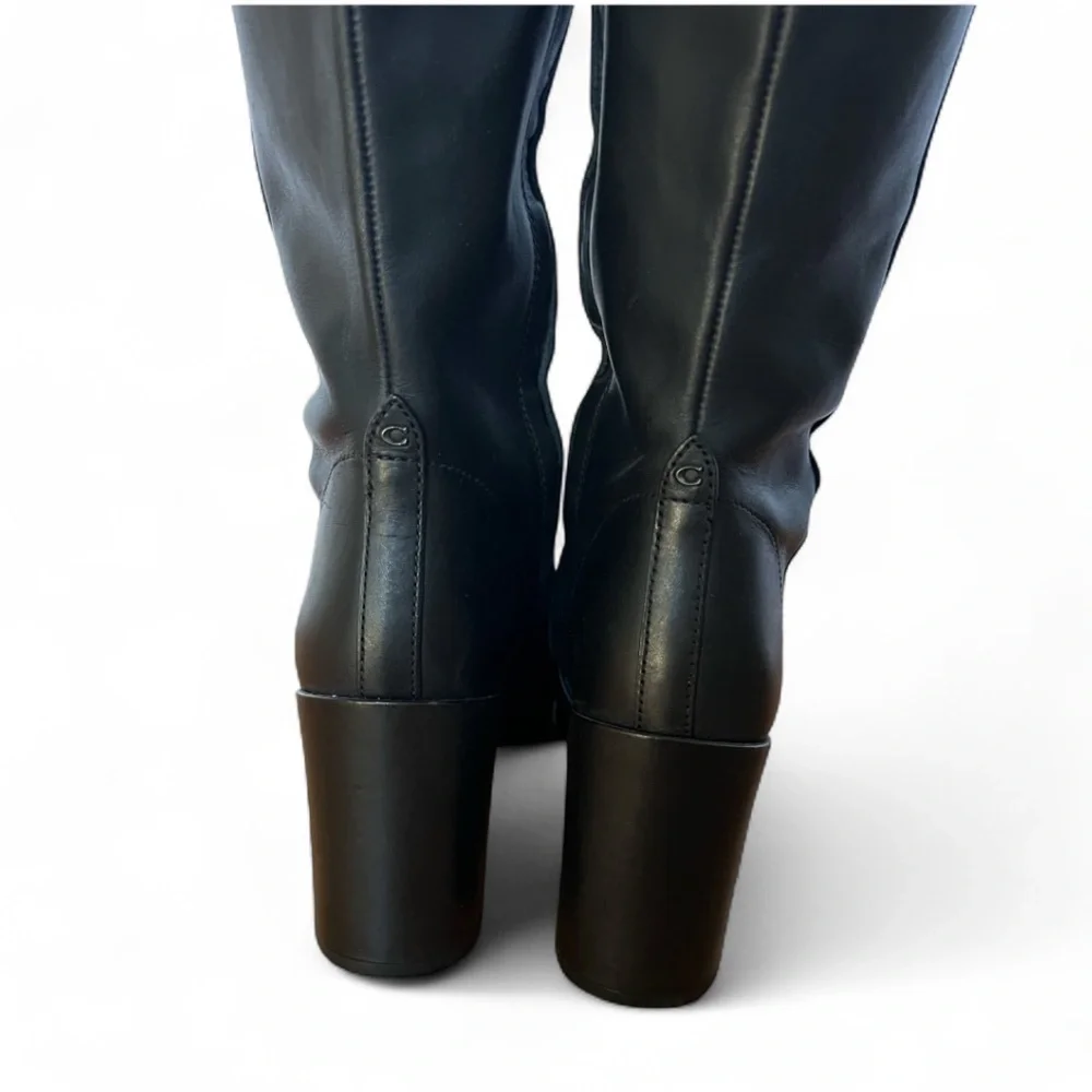 Coach Falon Black Leather Knee-High Women's Boots Chunky Heel Sz 9.5 SOOL